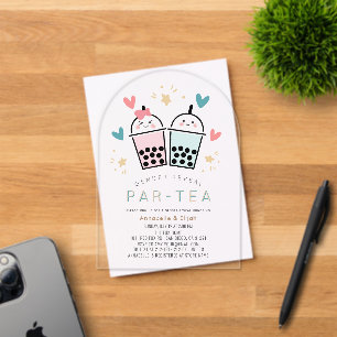 Invitations En Acrylique Fête de révélation de genre de thé à bulles Boba c