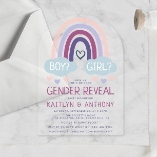 Invitations En Acrylique Fête de Révélation de Sexe Arc-en-Ciel Mignon