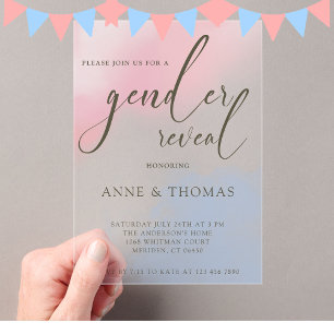 Invitations En Acrylique Fête de Révélation du Sexe Pastel Bleu Rose