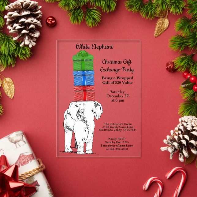 Invitations En Acrylique Fête d'échange de cadeaux éléphant blanc empilés (Insitu (vacances))
