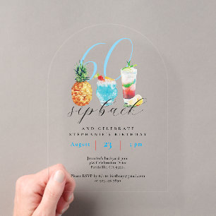 Invitations En Acrylique Fête des 60 ans Cocktails de Fruits Bleus d'Été