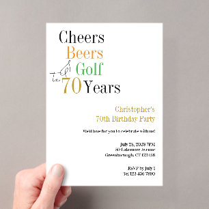 Invitations En Acrylique Fête des 70 ans de golf Cheers Bières Minimal