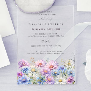 Invitations En Acrylique Fête des 75 ans Fleur du mois de naissance de sept