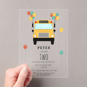 Invitations En Acrylique Fête des Anniversaires de enfants de bus de l'écol