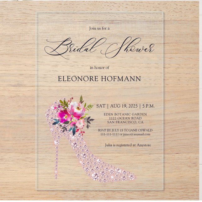 Invitations En Acrylique Fête des mariées à talons hauts de fleurs roses (Créateur téléchargé)