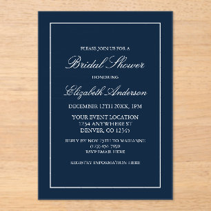 Invitations En Acrylique Fête des mariées bleu marine minimaliste classique