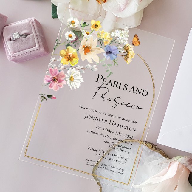 Invitations En Acrylique Fête des mariées Boho de Pearl et Fleur sauvage du (Créateur téléchargé)