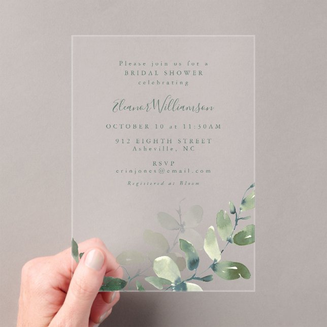 Invitations En Acrylique Fête des mariées botanique moderne Eucalyptus Boho (In situ (ordinateur de poche))