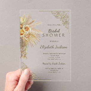 Invitations En Acrylique Fête des mariées Chic Boho Frame Gold
