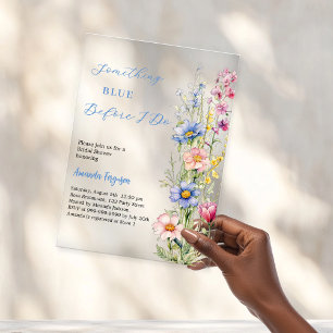 Invitations En Acrylique Fête des mariées claire bleu fleuri rose