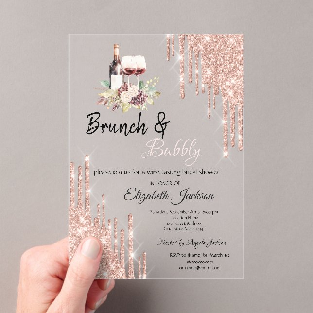 Invitations En Acrylique Fête des mariées de raisins de vin rose Gold Drive (In situ (ordinateur de poche))