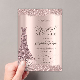 Invitations En Acrylique Fête des mariées de robe dorée Rose à cadre étince