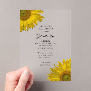 Invitations En Acrylique Fête des mariées de tournesol jaune