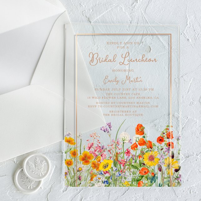 Invitations En Acrylique Fête des mariées des fleurs sauvages de Boho pour  (Créateur téléchargé)