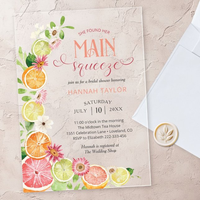 Invitations En Acrylique Fête des mariées d'été de Squeeze Citrus (Créateur téléchargé)