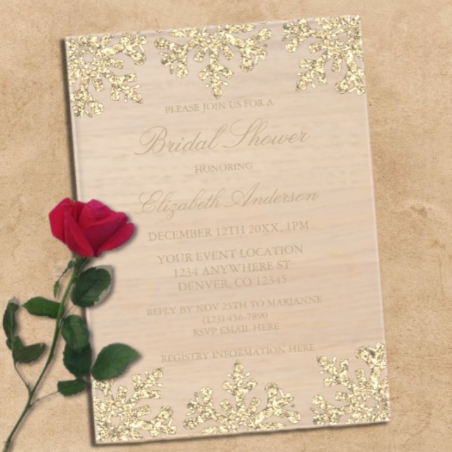 Invitations En Acrylique Fête des mariées d'hiver Gold Snowflake (Créateur téléchargé)