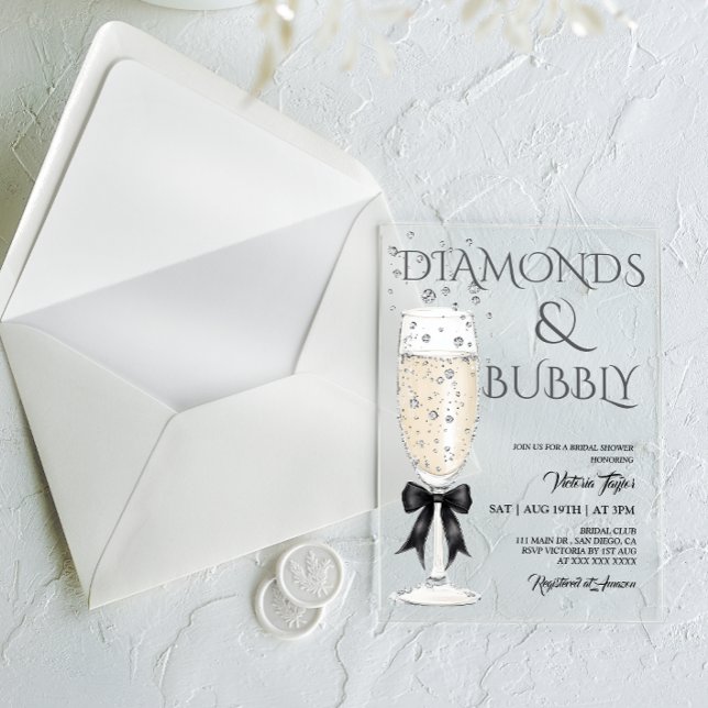 Invitations En Acrylique Fête des mariées élégante Bow en verre de champagn (Créateur téléchargé)