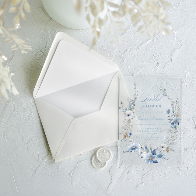 Invitations En Acrylique Fête des mariées Fleur sauvage bleu aquarelle (Créateur téléchargé)