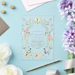 Invitations En Acrylique Fête des mariées Fleur sauvage de la vie des papil
