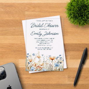 Invitations En Acrylique Fête des mariées Fleur sauvage de pêche bleue Dust