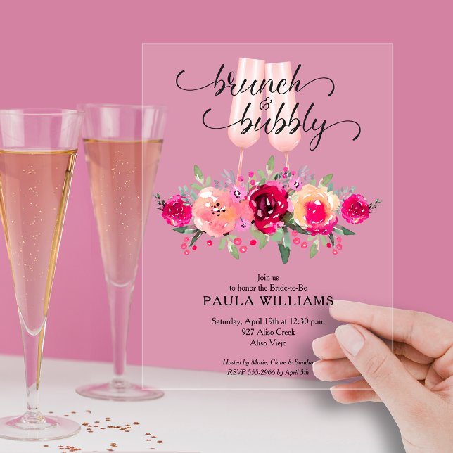 Invitations En Acrylique Fête des mariées florale de Brunch et Bubby (Brunch and Bubby bright floral bridal shower clear acrylic invitations)