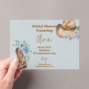 INVITATIONS EN ACRYLIQUE FÊTE DES MARIÉES FLORALE DE COWBOY