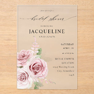 Invitations En Acrylique Fête des mariées florale rose pâle