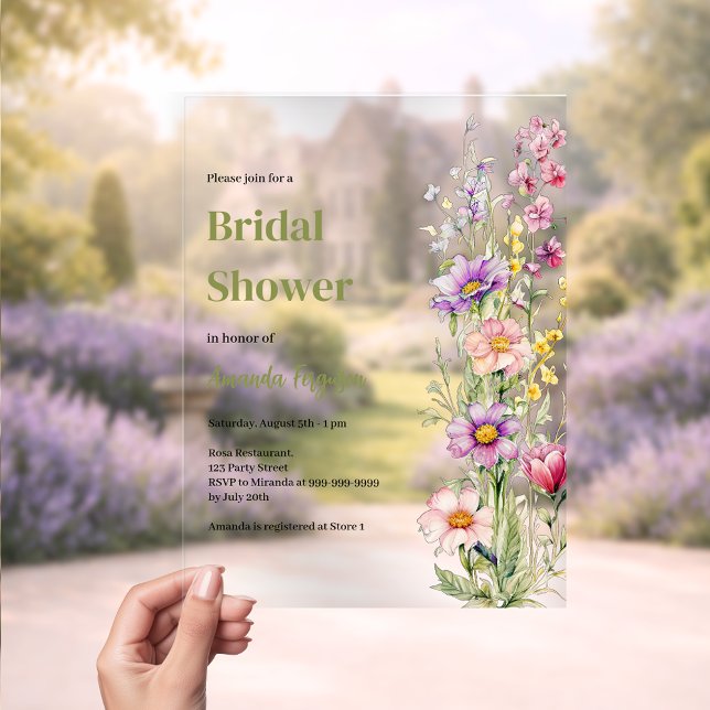 Invitations En Acrylique Fête des mariées florale rose violet clair (Créateur téléchargé)