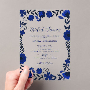Invitations En Acrylique Fête des mariées mexicaine Fiesta Blue Talavera