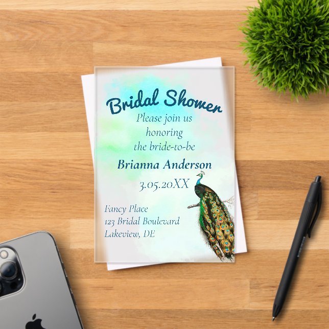 Invitations En Acrylique Fête des mariées Peacock vintage (Insitu (Carte d'invitation))