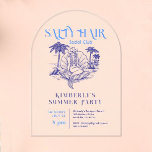 Invitations En Acrylique Fête d'été de la chouette de sirène bleue côtière