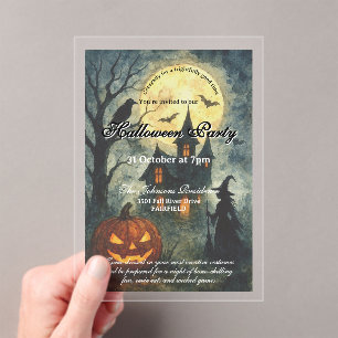 Invitations En Acrylique Fête d'Halloween effrayante - Maison hantée & Citr