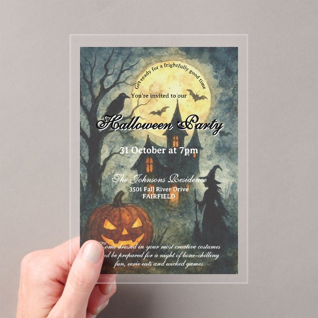 Invitations En Acrylique Fête d'Halloween éffrayante - Maison hantée et Cit (In situ (ordinateur de poche))