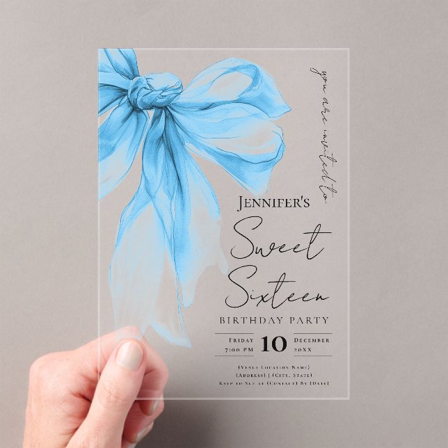 Invitations En Acrylique Fête douce 16 ans écriture Coquette Arc Bleu (In situ (ordinateur de poche))