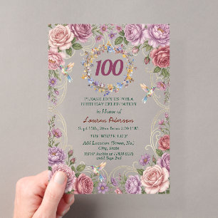 Invitations En Acrylique Fête du 100e anniversaire du colibri floral Royal