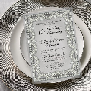 Invitations En Acrylique Fête du 10e anniversaire du Mariage Argent et Diam