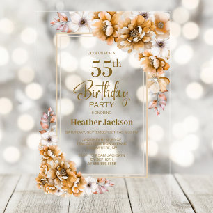 Invitations En Acrylique Fête du 55e anniversaire d'Orange moderne