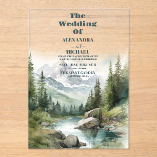 Invitations En Acrylique Fête du mariage de montagne
