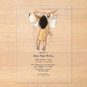Invitations En Acrylique Fête du Nouvel An Glamour Transparent