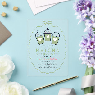 Invitations En Acrylique Fête du thé Matcha Kawaii Bow Frame Fille Annivers