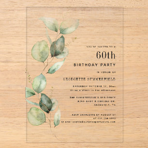 Invitations En Acrylique Fête élégante de 60e anniversaire Eucalyptus