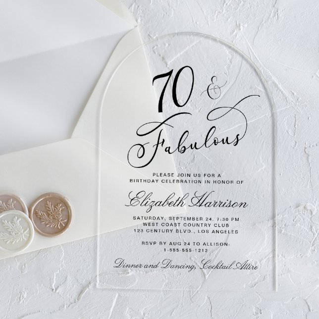 Invitations En Acrylique Fête élégante de 70e anniversaire (Créateur téléchargé)