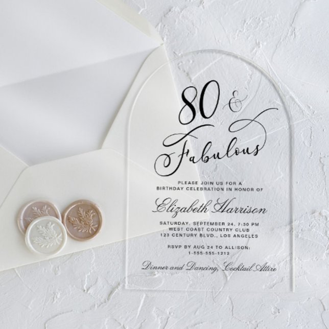 Invitations En Acrylique Fête élégante de 80e anniversaire (Créateur téléchargé)