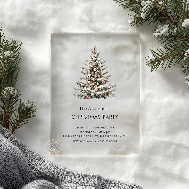 Invitations En Acrylique Fête élégante de l'arbre de Noël  (Créateur téléchargé)