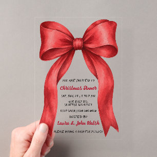 Invitations En Acrylique Fête festive de Noël au ruban rouge
