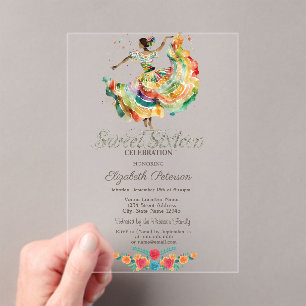 Invitations En Acrylique Fête Fleurs Señorita Mexicaine Sweet 16