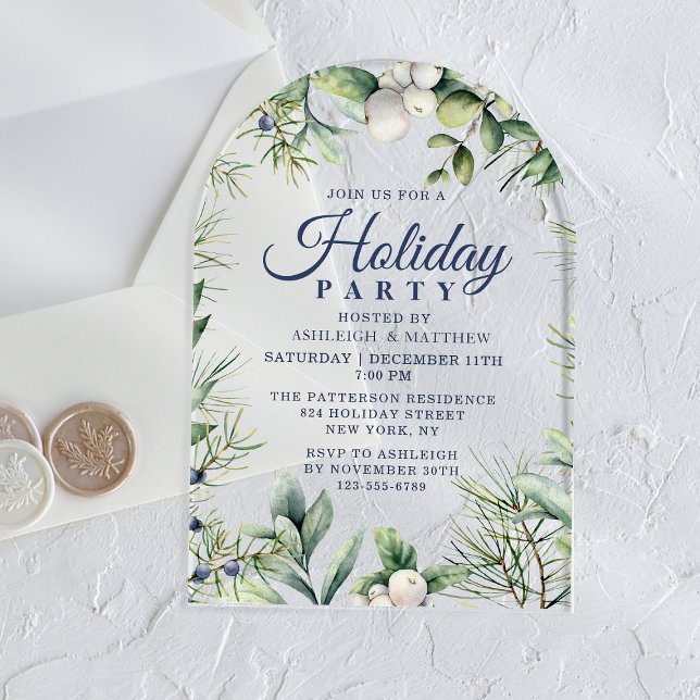 Invitations En Acrylique Fête florale de Noël hivernale rustique (Créateur téléchargé)