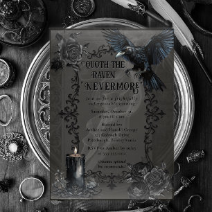 Invitations En Acrylique Fête Halloween Elegant Gothique Corbeau Nevermore