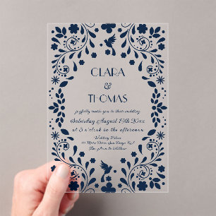 Invitations En Acrylique Fête mexicaine bleu marine