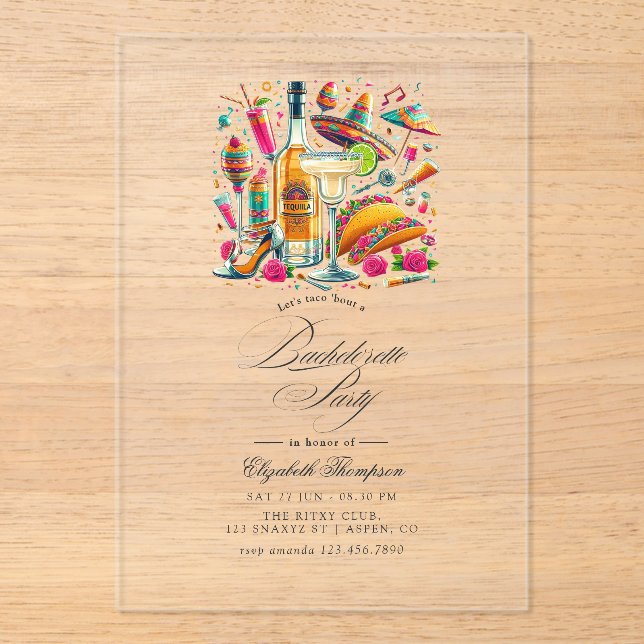 Invitations En Acrylique Fête mexicaine Transparent Fiesta (Recto)